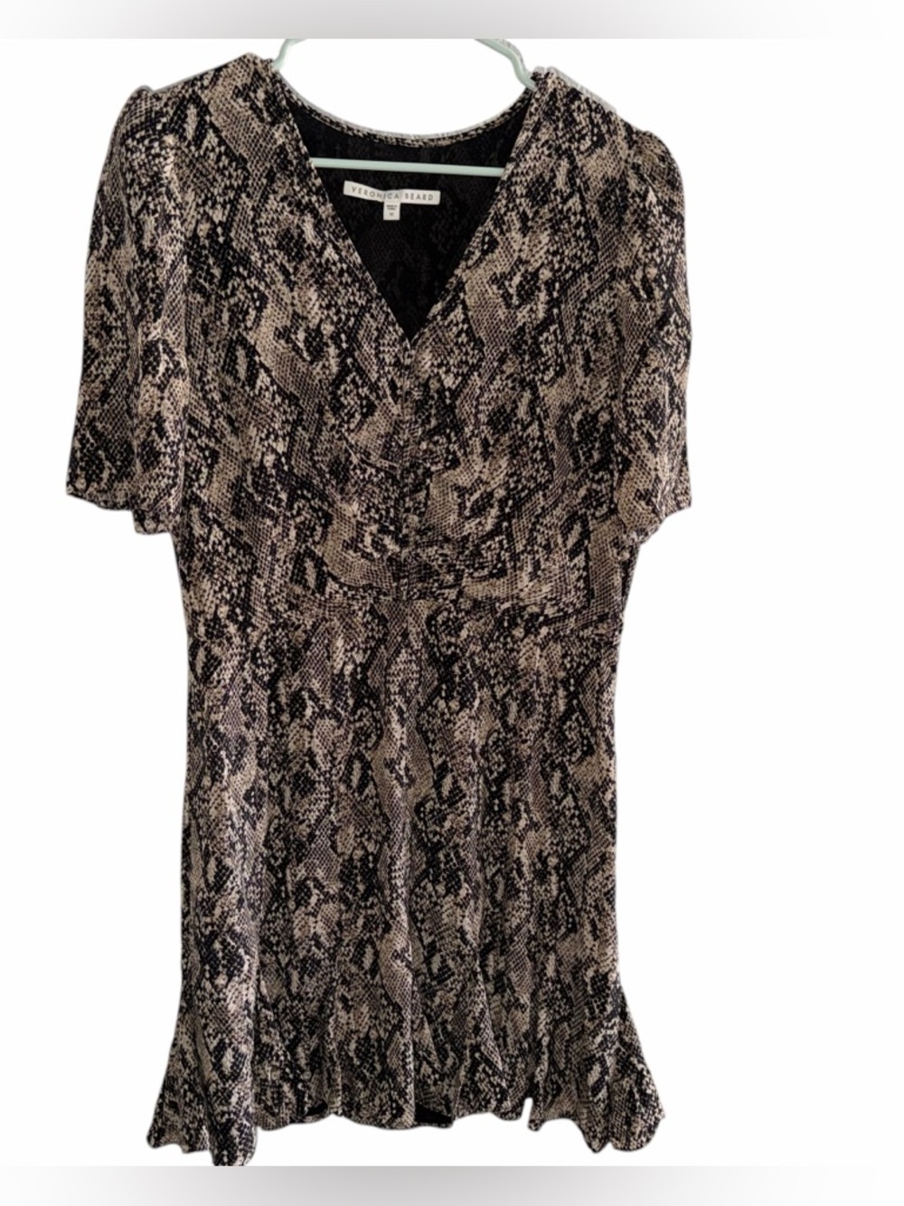 Veronica Beard Ried Silk Mini Dress 12 Python Snake Black Brown Cocktail - Picture 6 of 9